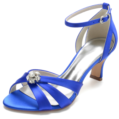 Royal Blue Strass uitgesneden spoel hiel enkelband sandaal trouwschoenen