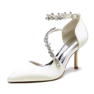 Beige strass verfraaid met kruisband D'orsay schoenen stiletto hakken voor bruiloft