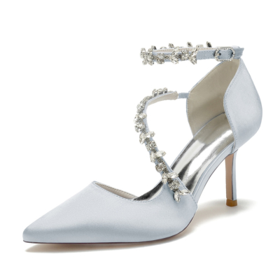 Grijze strass verfraaid met kruisband D'orsay schoenen stiletto hakken voor bruiloft