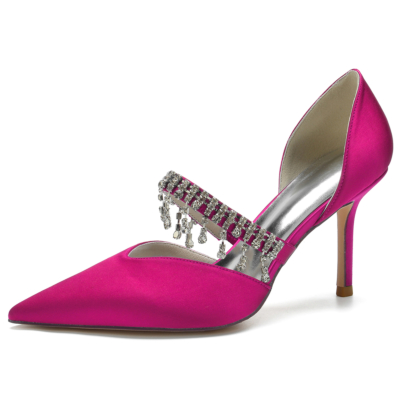 D'orsay pumps met roze strass franjes en naaldhak, Mary Jane trouwschoenen