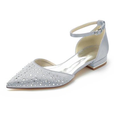 Zilveren strass verfraaid D'orsay flats enkelbandje juwelen platte schoenen voor bruiloft
