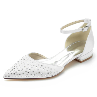 Witte strass verfraaid D'orsay flats enkelbandje juwelen platte schoenen voor bruiloft