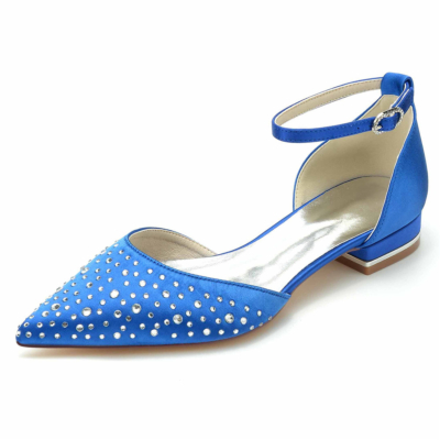 Koningsblauwe strass verfraaid D'orsay flats enkelbandje juwelen platte schoenen voor bruiloft