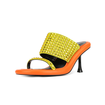 Gele strass verfraaide muilezels sandalen Color Block Slide sandalen