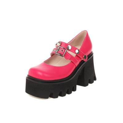 Roze klinknagel platform Chunky Mary Jane hakken dubbele riem gesp blokhak Y2K schoenen