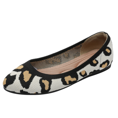 Beige luipaardprint Platte schoenen met ronde neus en luipaardprint Comfortabele wandelschoenen voor dames