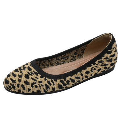 Platte schoenen met ronde neus en luipaardprint Comfortabele wandelschoenen voor dames