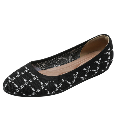 Zwart gestreepte platte schoenen met ronde neus en luipaardprint Comfortabele wandelschoenen voor dames