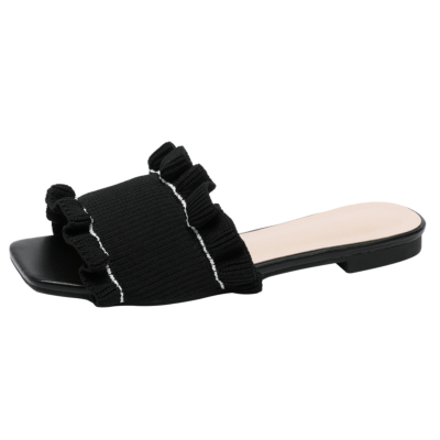 Zwarte Ruffle Slide platte sandalen Zomer comfortabele slipper sandalen voor dames