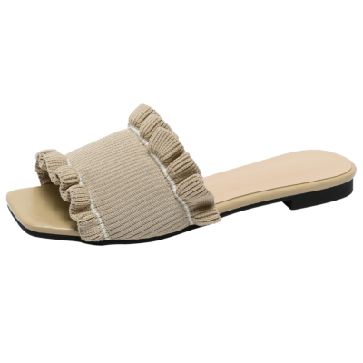 Beige Ruffle Slide platte sandalen Zomer comfortabele slipper sandalen voor dames
