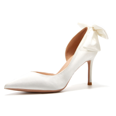 Witte satijnen strik terug pumps D'orsay naaldhakken bruids schoenen voor bruiloft