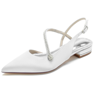 Witte satijnen kruisband juwelen flats slingbacks schoenen voor dans