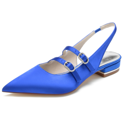 Royal satijn Mary Jane slingback puntige neus platte schoenen