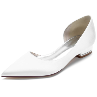 Witte satijnen puntige teen platte schoenen