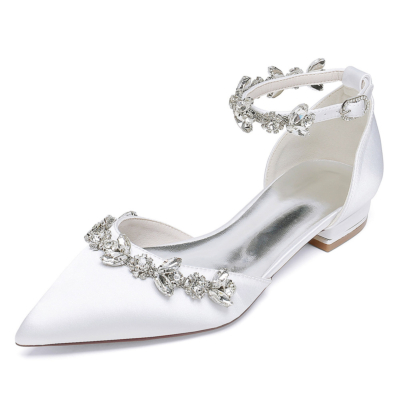 Witte satijnen strass bruiloft flats schoenen bruids d'orsay schoenen