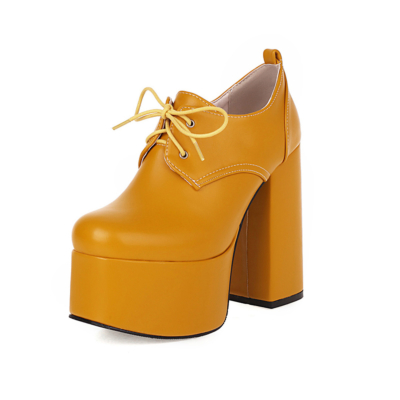 Gele platform loafer veterschoenen met dikke hak en ronde neus