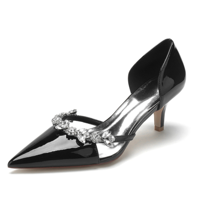 Zwarte slip op juwelen D'orsay pumps jurken schoenen kitten hakken voor dans