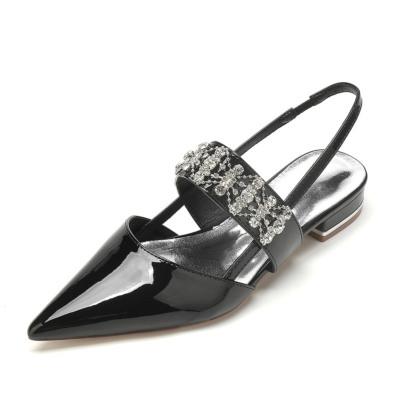 Zwarte instapper met juwelen brede band bruiloft muilezels platte schoenen met gesloten teen