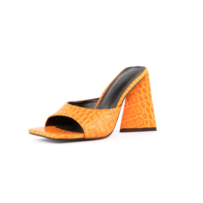 Oranje slangenprint dia sandalen blokhakken vierkante teen sexy partij sandalen