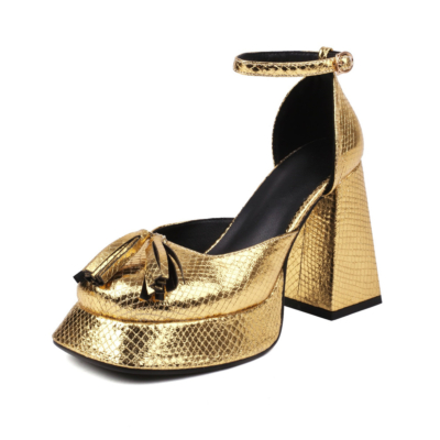 Mary Janes D'orsay schoenen met slangenprint en dikke hak