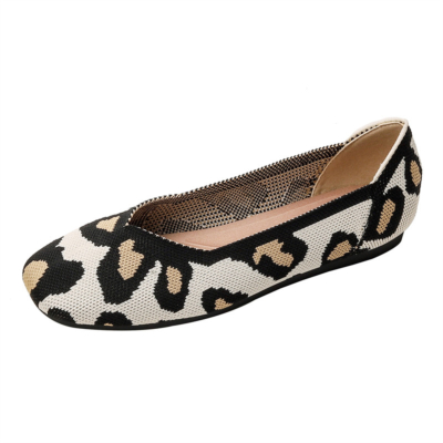 Beige luipaardprint Flats met vierkante neus Comfortabele platte werkschoenen voor dames