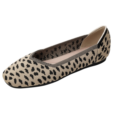 Kaki luipaardprint Flats met vierkante neus Comfortabele platte werkschoenen voor dames