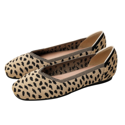 Bruine luipaardprint Flats met vierkante neus en print Comfortabele platte werkschoenen voor dames