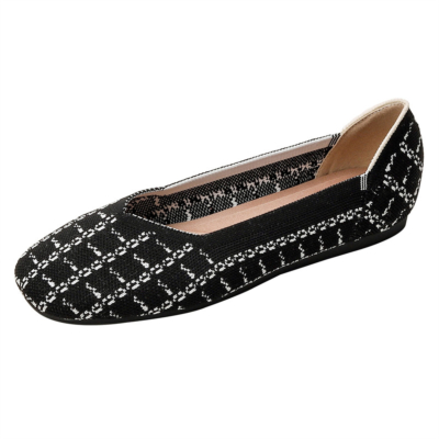 Zwarte gewatteerde platte schoenen met vierkante neus Comfortabele platte werkschoenen voor dames
