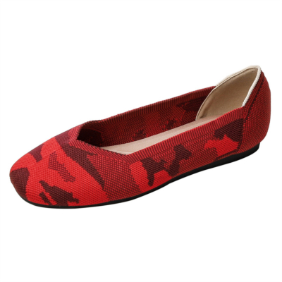 Rode prints Flats met vierkante neus en print Comfortabele platte werkschoenen voor dames
