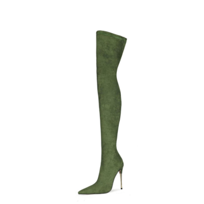 Groene stretch lange laars elastisch over de knie dij hoge laarzen 12 cm hakken