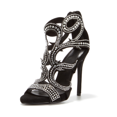 Black Hollow Out Glitter Gladiator Sandal Shoes Crystal Zip Pailletten Stiletto Heels