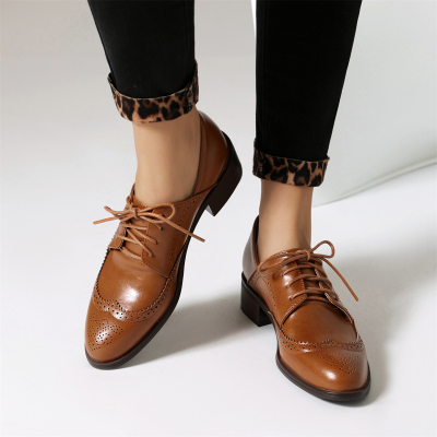 Ginger Women's Office Lace up Hollow out Wingtip Oxford Shoes