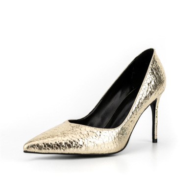 Gouden puntige neus explosie scheuren embossing stiletto's pumps schoenen met hoge hakken