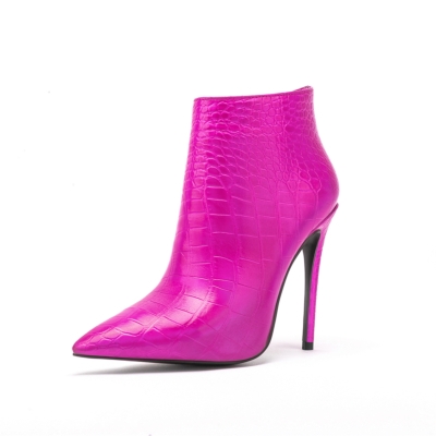Barbie roze croco bedrukte stiletto's puntige teen enkellaarsjes