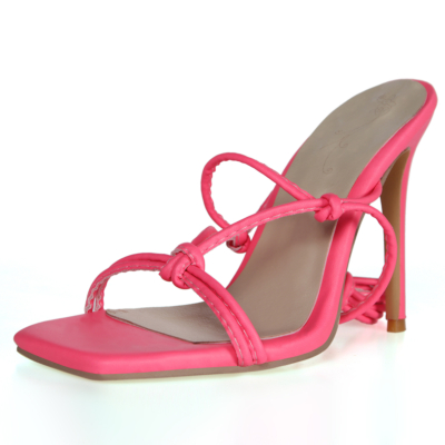 Dames roze open teen naaldhak dunne sandalen met bandjes