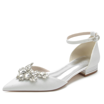 Witte Bruiloft Glitter Flats Jeweled Embellishments D'orsay Flat