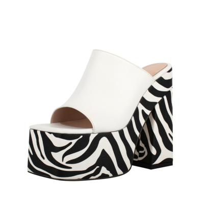 Witte en zwarte blokhak platform sandalen Zebra prints hoge hakken