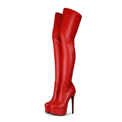 Rode Pleaser Boots Matte Dans Platform Stiletto Stretch Dij Hoge Laarzen Voor Dames