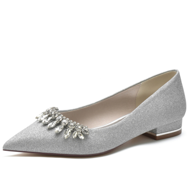 Vrouwen zilveren glitter platte schoenen strass trouwschoenen