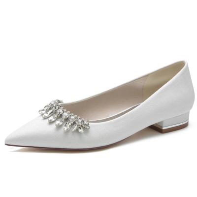Dames witte glitter platte schoenen Strass trouwschoenen
