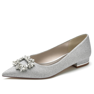 Zilveren Glitter Opinted Toe Flat voor dames