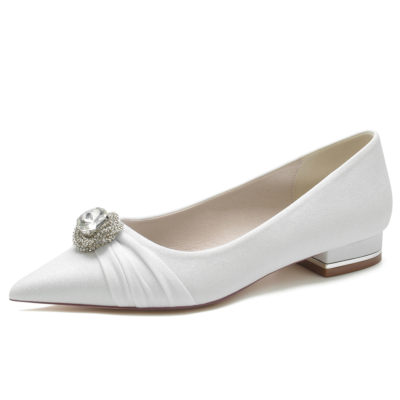 Vrouwen witte glitter spitse neus strass bruiloft platte schoenen