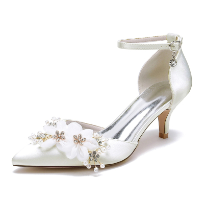 Ivory Women's Mesh Flowers Stiletto Heels Wedding Pumps