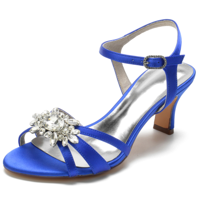 Dames Royal Blue Peep Toe Strass Slingback Clear Sandalen
